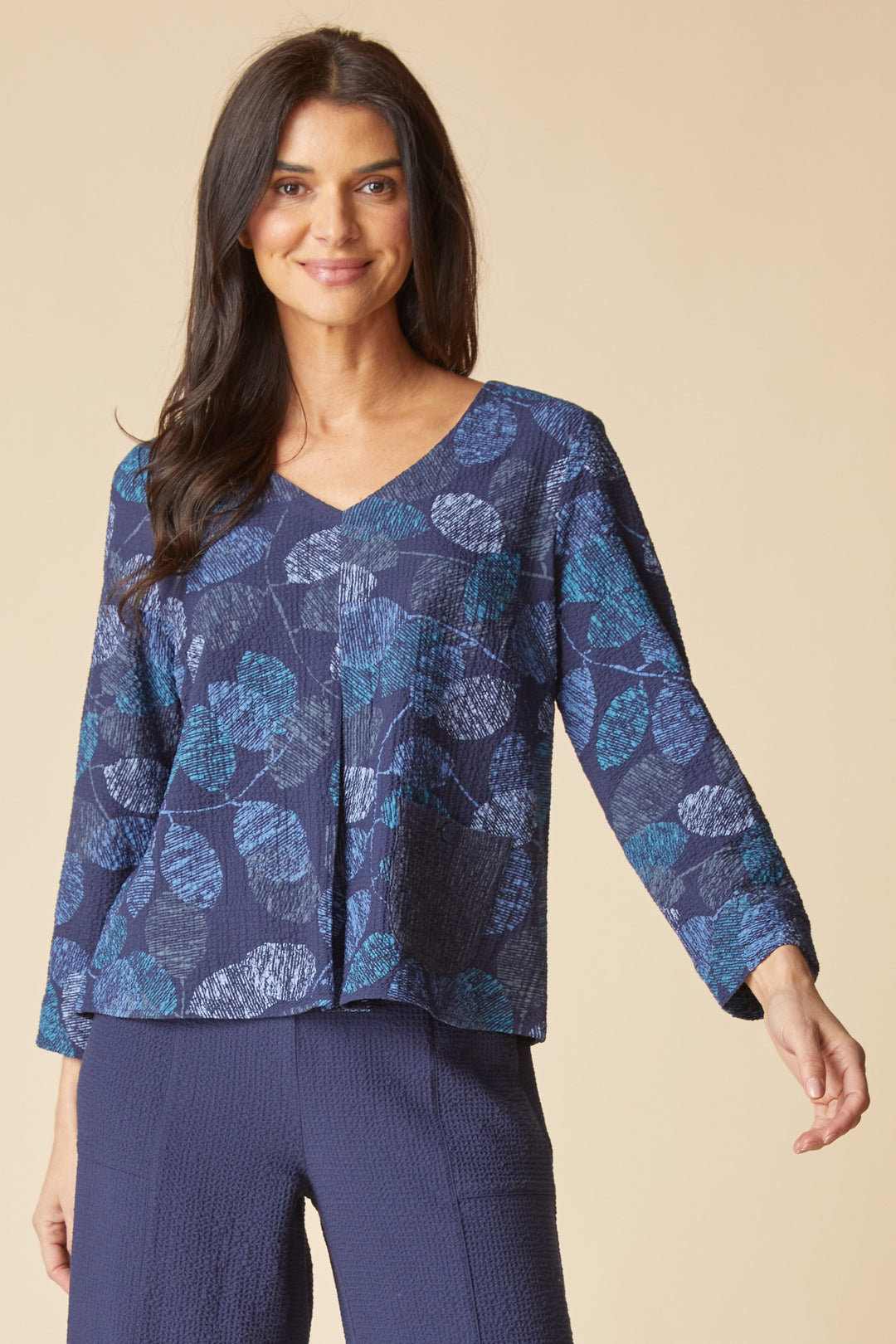 21002 - Leaves Inverted Pleat Top-02-Tops/Blouses-Habitat-Krista Anne's Boutique, Women's Fashion and Accessories Located in Oklahoma City, OK and Black Mountain, NC