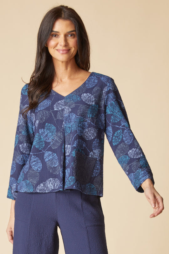 21002 - Leaves Inverted Pleat Top-02-Tops/Blouses-Habitat-Krista Anne's Boutique, Women's Fashion and Accessories Located in Oklahoma City, OK and Black Mountain, NC