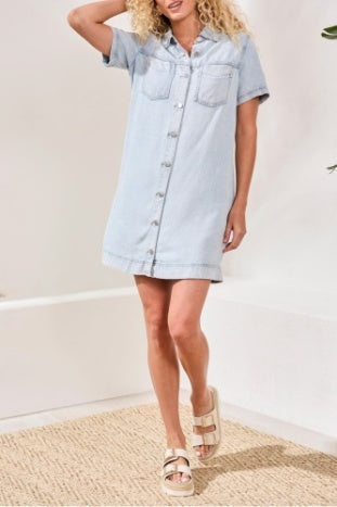 6143O-1116 - Denim Shirt Dress-06-Dresses/Jumpsuits-Tribal-Krista Anne's Boutique, Women's Fashion and Accessories Located in Oklahoma City, OK and Black Mountain, NC