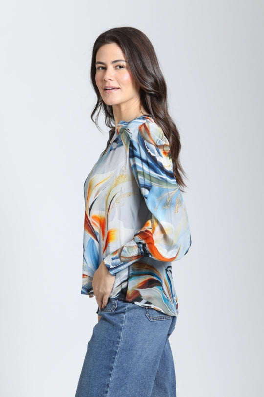 T422P/C-898D/NC - Split Neck Top w/Smocked Cuffs-02-Tops/Blouses-Apny Apparel Inc-Krista Anne's Boutique, Women's Fashion and Accessories Located in Oklahoma City, OK and Black Mountain, NC