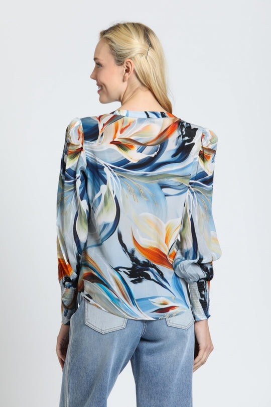 T422P/C-898D/NC - Split Neck Top w/Smocked Cuffs-02-Tops/Blouses-Apny Apparel Inc-Krista Anne's Boutique, Women's Fashion and Accessories Located in Oklahoma City, OK and Black Mountain, NC