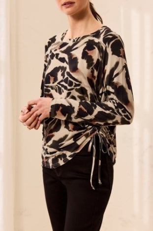 3168O-3457 - Side Ruched Leopard Blouse-02-Tops/Blouses-Tribal-Krista Anne's Boutique, Women's Fashion and Accessories Located in Oklahoma City, OK and Black Mountain, NC