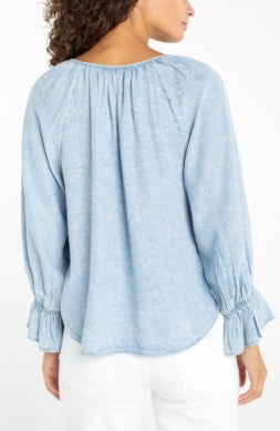 LM8K84TLQ - 3/4 Sleeve Button Front Shirred Top-02-Tops/Blouses-Liverpool-Krista Anne's Boutique, Women's Fashion and Accessories Located in Oklahoma City, OK and Black Mountain, NC