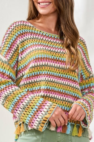 3034O-576 - Bell Sleeve Sweater w/ Tassel Trim-02-Tops/Blouses-Tribal-Krista Anne's Boutique, Women's Fashion and Accessories Located in Oklahoma City, OK and Black Mountain, NC