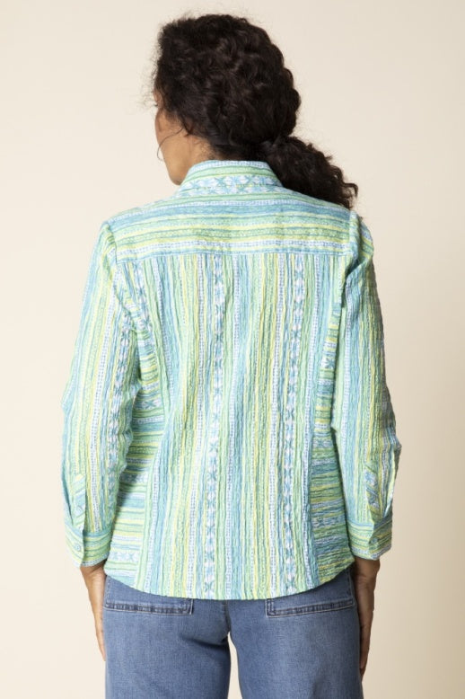 40119 - Crinkle Cotton Stripe Side Panel Shirt-02-Tops/Blouses-Habitat-Krista Anne's Boutique, Women's Fashion and Accessories Located in Oklahoma City, OK and Black Mountain, NC