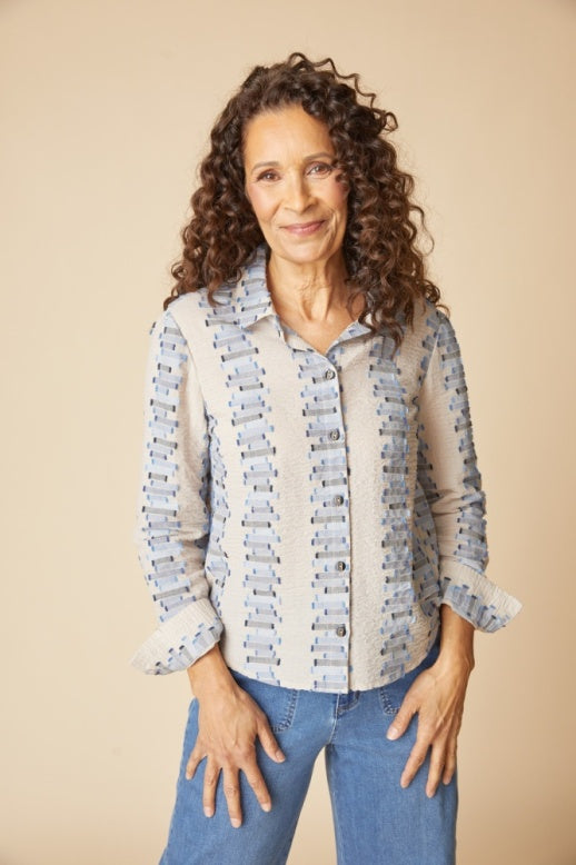 49224 - Stacked Books Blouse-02-Tops/Blouses-Habitat-Krista Anne's Boutique, Women's Fashion and Accessories Located in Oklahoma City, OK and Black Mountain, NC
