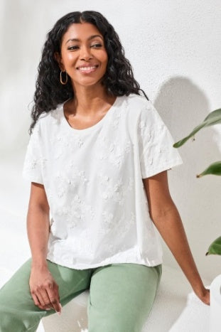 3085O-8466 - Applique Short Sleeve Tee-03-Tees/Tanks-Tribal-Krista Anne's Boutique, Women's Fashion and Accessories Located in Oklahoma City, OK and Black Mountain, NC