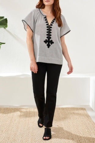 3116O-8472 - Tape Edging Blouse-02-Tops/Blouses-Tribal-Krista Anne's Boutique, Women's Fashion and Accessories Located in Oklahoma City, OK and Black Mountain, NC