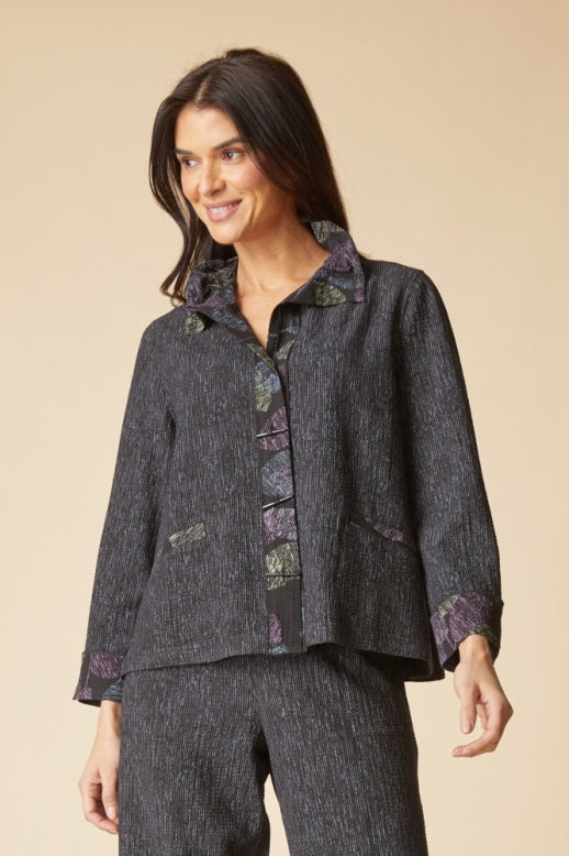 21048 - Crinkle Crepe Leaves Luna Jacket-01-Jackets/Blazers-Habitat-Krista Anne's Boutique, Women's Fashion and Accessories Located in Oklahoma City, OK and Black Mountain, NC