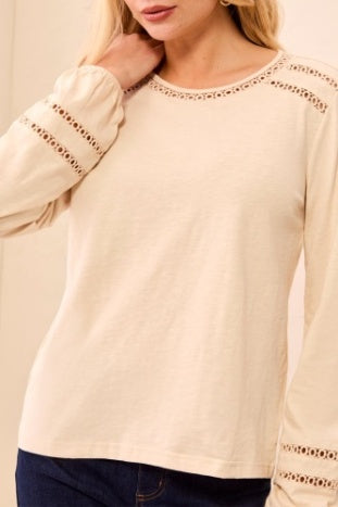 3252O-8168 - Lace Banded Long Sleeve Top-02-Tops/Blouses-Tribal-Krista Anne's Boutique, Women's Fashion and Accessories Located in Oklahoma City, OK and Black Mountain, NC