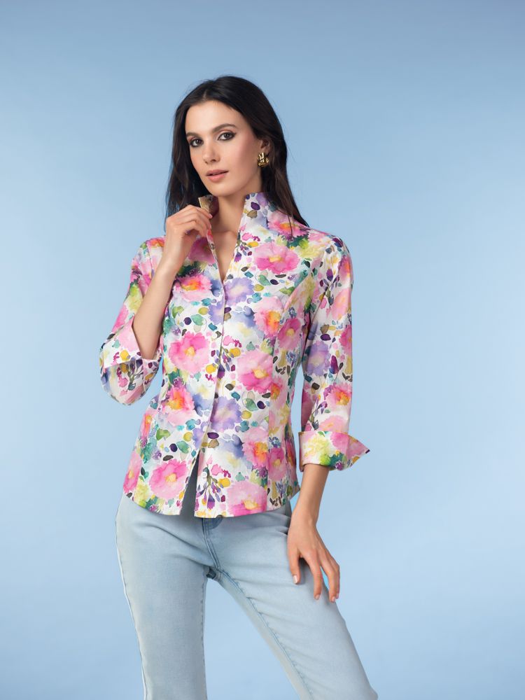 A47358 - Floral Button Front Blouse-02-Tops/Blouses-Alison Sheri-Krista Anne's Boutique, Women's Fashion and Accessories Located in Oklahoma City, OK and Black Mountain, NC
